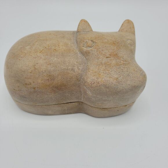 Hippo Carved Soapstone Trinket Box 5" Long - Picture 4 of 15